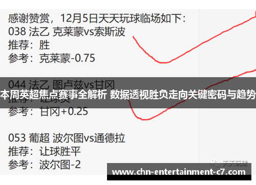本周英超焦点赛事全解析 数据透视胜负走向关键密码与趋势